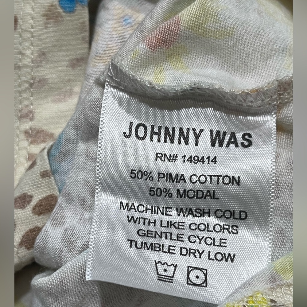 JOHNNY WAS FLORAL Animal Print Button Up PAJAMA TOP in Cream Multi, WOMEN SIZE L - Picture 7 of 8